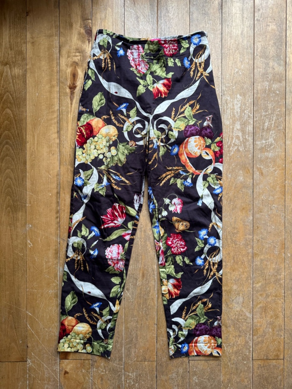 vintage Steven Stolman straight-leg cotton trousers botanical/floral print 10